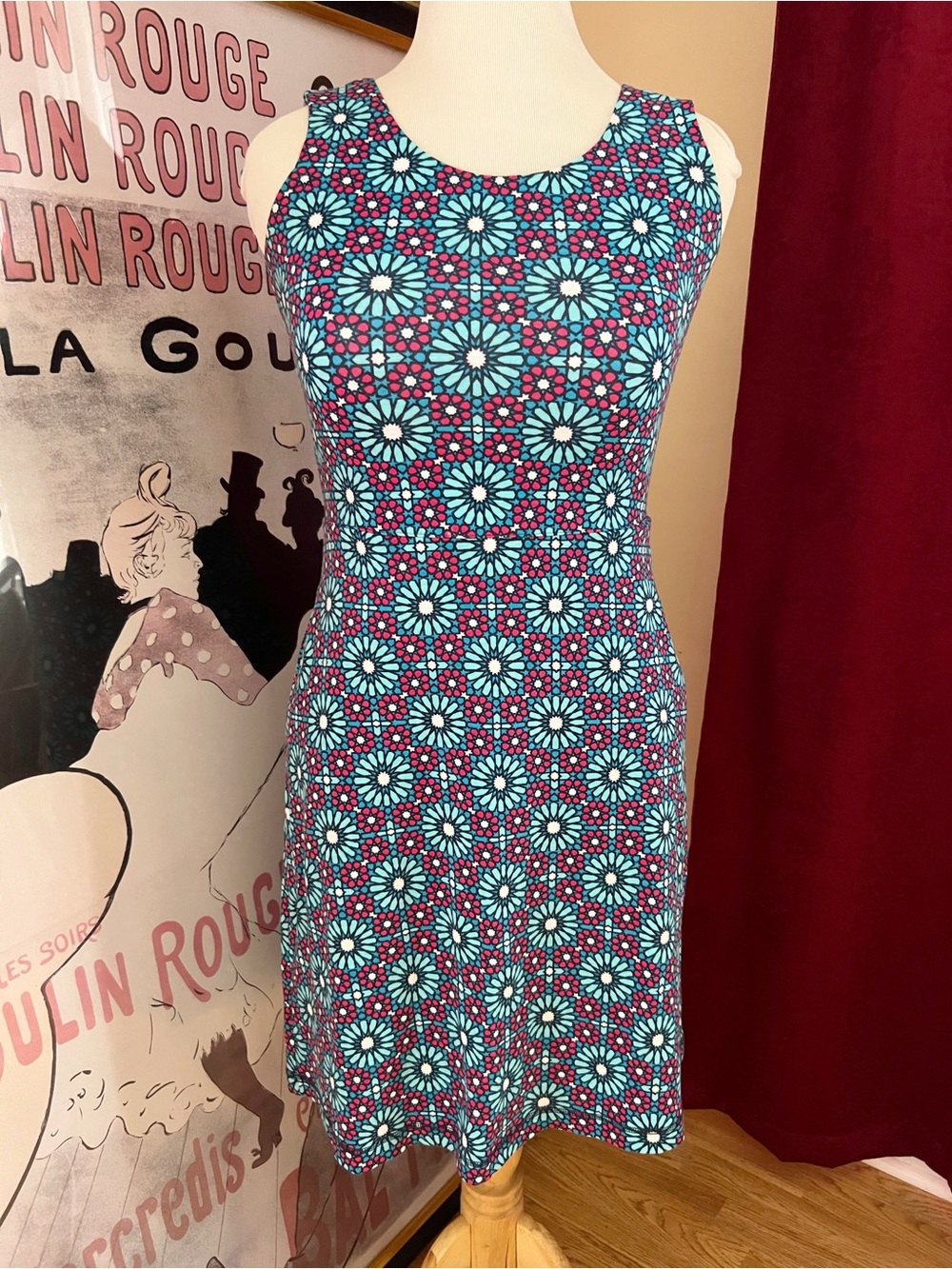 T by Talbots Red, Blue & White Geometric Criss-Cross Back Dress - Size XS